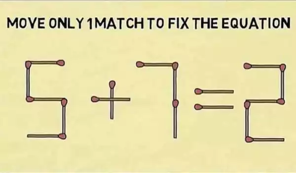 Simple But Tricky: How Do You Fix This Equation By Moving Just 1 Match Stick?